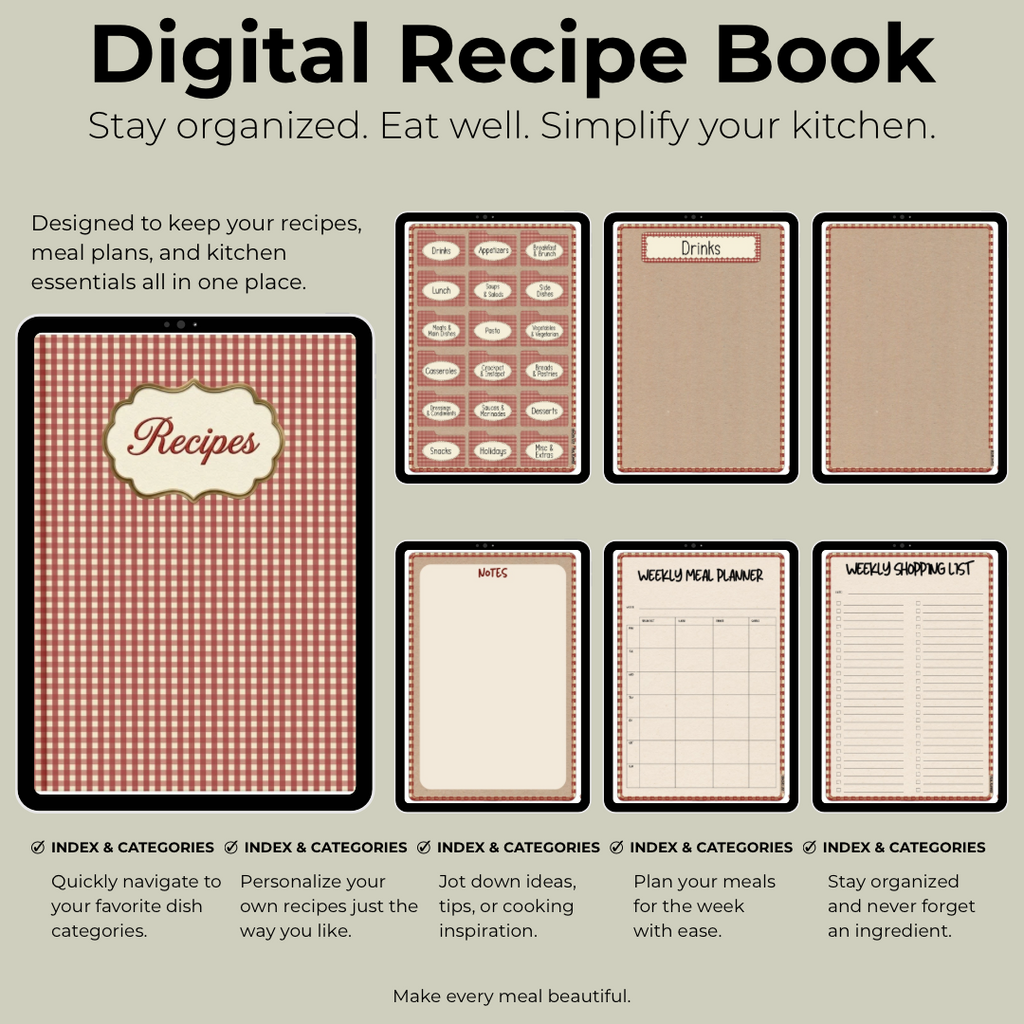 Red Gingham Digital Recipe Book