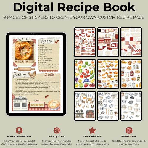 Red Gingham Digital Recipe Book