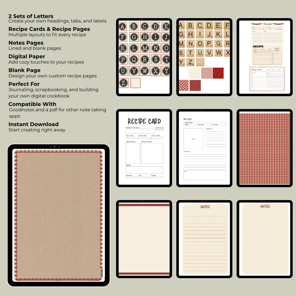 Red Gingham Digital Recipe Book